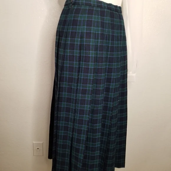 VINTAGE PENDLETON MIDI PLAID BLUE GREEN PLEATED SK